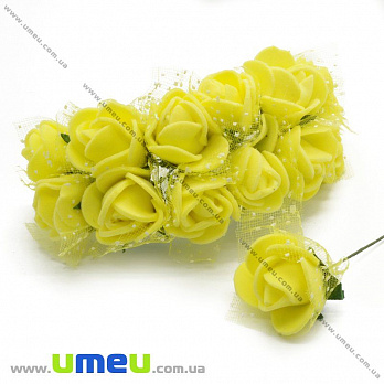 Роза латексная с фатином, 15 мм, Желтая, 1 шт (DIF-015005)