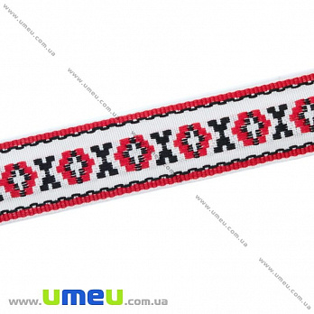 Тесьма с украинским орнаментом, 22 мм, Черно-красная, 1 м (LEN-016106)
