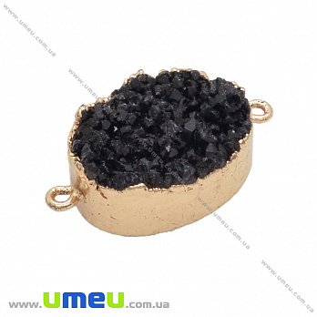 Коннектор из натурального камня Друза Кварца в металле, Черный, 34х18 мм, 1 шт (POD-037043)
