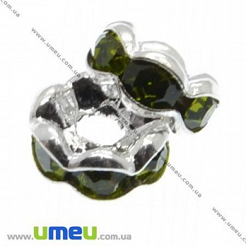 Разделитель 6 мм, Серебро, Стразы стеклянные оливковые, 1 шт (OBN-007579)