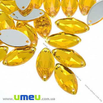 Пришивний кристал пласт. Човник гранований, 15х7 мм, Помаранчевий (KAB-012198)