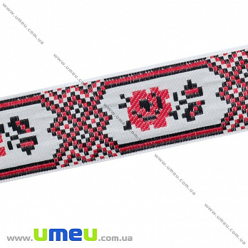Тесьма с украинским орнаментом, 30 мм, Черно-красная, 1 м (LEN-010369)