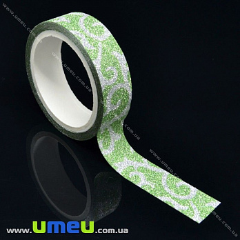 Декоративний скотч гліттерний, 15 мм, Зелений (DIF-018017)
