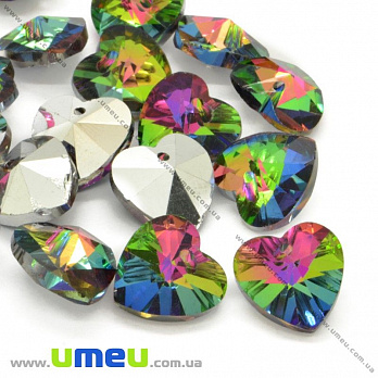 Підвіска скляна Серце, 14х14 мм, Різнокольорова (POD-018489)