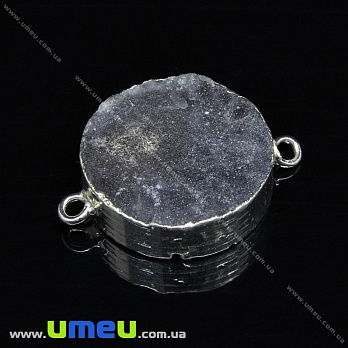 Конектор з натурального каменю Друза Агата в металі, Сірий, 27х20 мм (POD-022092)