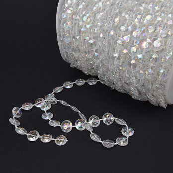 Бусины на нитке акриловые, Круглые плоские, 10 мм, Прозрачные АВ (KAB-060986)