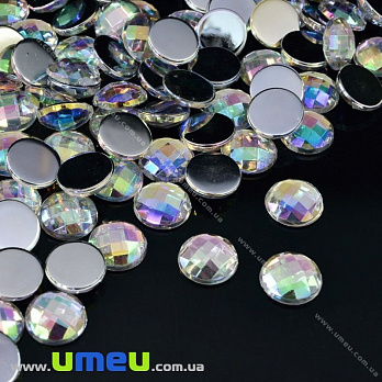 Кабошон пластиковий, Круглий гранований, 8 мм, Білий АВ (KAB-022064)