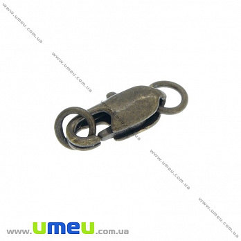 [Архів] Замок-карабін з кільцями, 10х5 мм, Антична бронза (ZAM-027162)