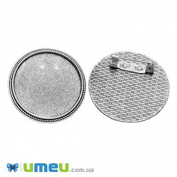 Основа для брошки під кабошон 30 мм, 35 ​​мм, Темне срібло (OSN-048739)