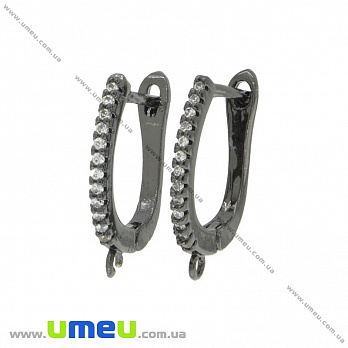 [Архів] Швензи з англійським замком зі стразами куб. цирконій, Чорні, 19х15 мм (OSN-036487)