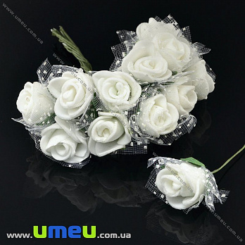 Роза латексная с фатином, 15 мм, Белая, 1 шт (DIF-015002)