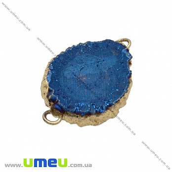 Коннектор из натурального камня Друза Агата в металле, Синий, 31х21 мм, 1 шт (POD-036977)