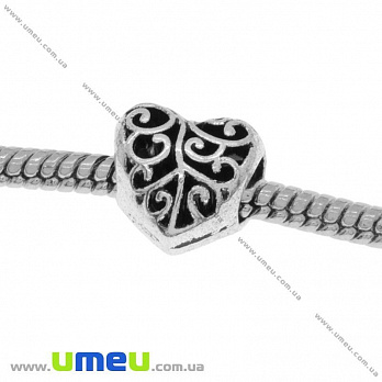 [Архів] Намистина PANDORA мет. Серце, 11х10х8 мм, Античне срібло (BUS-004230)