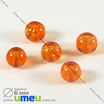 Бусина стеклянная Битое стекло, 6 мм, Оранжевая, Круглая, 20 шт (BUS-001793)
