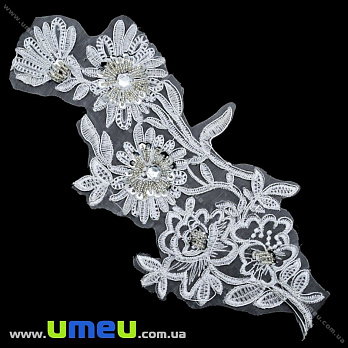 Термоаплікація з паєтками Квіти, 32х15 см, Біла (APL-021042)