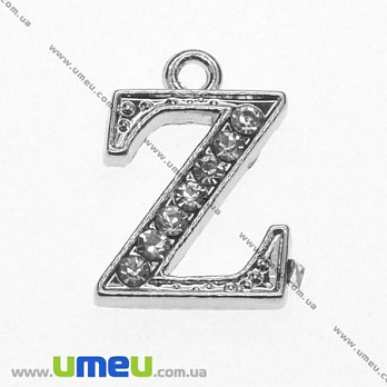 [Архів] Підвіска металева Буква зі стразами Z, Срібло, 15х11 мм (POD-008684)