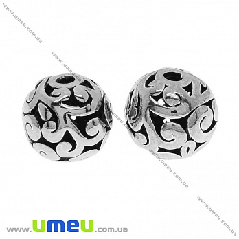 Намистина мет. кругла Ажурна, 11 мм, Античне срібло (BUS-032669)