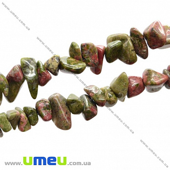 Скол (крошка) натуральный камень Унакит, 5-9 мм, 1 нить, (84-86 см), (BUS-013796)