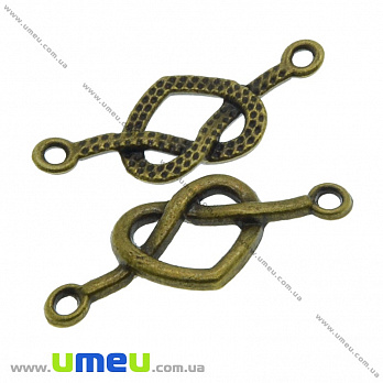 [Архів] Конектор металевий Серце, 33х13 мм, Антична бронза (KON-036759)