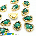 Шатон капля 19х14,5 мм, Золото, Изумрудный (KAB-038017)