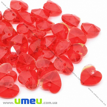 Подвеска стеклянная Сердце УЦЕНКА, 10х10 мм, Красная, 1 шт (POD-028816)