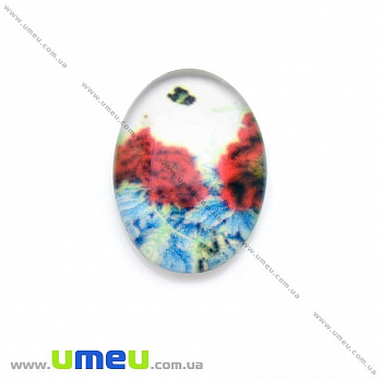 Кабошон скляний з принтом Квіти, 18х13 мм, Овал (KAB-013750)
