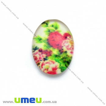 Кабошон скляний з принтом Квіти, 18х13 мм, Овал (KAB-013756)