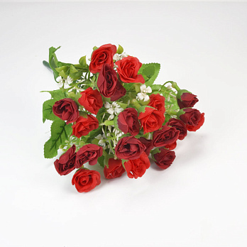 Букет трояндочок з гіпсофілою, 30 см, Червоний (DIF-057668)