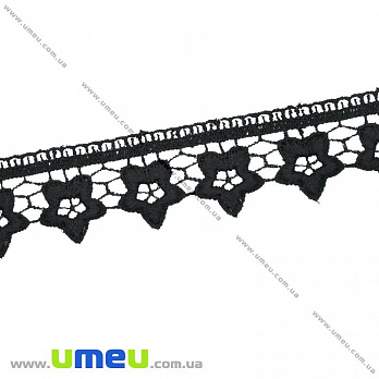 Кружево плетеное Цветы, 34 мм, Черное, 1 м (LEN-011943)