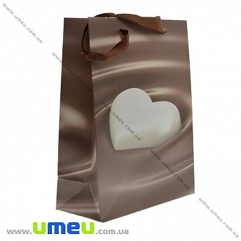 Подарочный пакет Сердца, 24х18х9 см, Коричневый, 1 шт (UPK-023400)
