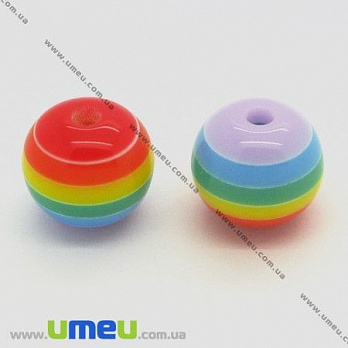 [Архів] Намистина пластикова Кругла Смугаста, 10 мм, Різнокольорова (BUS-003617)