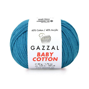 Пряжа Gazzal Baby Cotton №3428, 50 г, 165 м, Бирюзовая (YAR-060766)