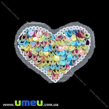 Аплікація пришивна з паєтками Серце, 8х6,5 см (APL-033370)