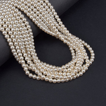 Намистини скляні Перли Premium, 4 мм, Кремові, Круглі (BUS-060921)