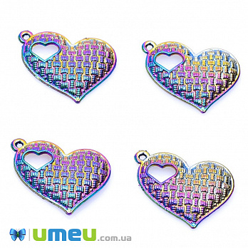 [Архів] Підвіска металева Серце, Різнокольорова, 24х19 мм (POD-045054)