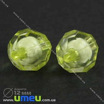 [Архів] Намистина акрилова Кругла гранована Намистина в намистині, 12 мм, Жовта (BUS-000924)