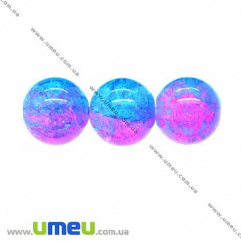 Бусина стеклянная Битое стекло, 12 мм, Розово-голубая, Круглая, 1 шт (BUS-002728)