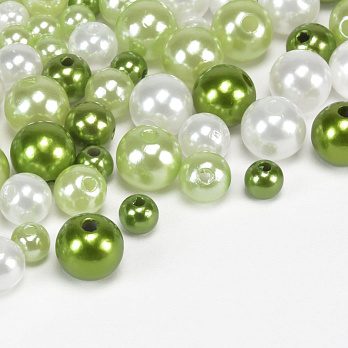 Намистини для сумок ОПТ, Пластикові круглі, Перли, 6-10 мм, Мікс біло-зелений (BUS-059770)