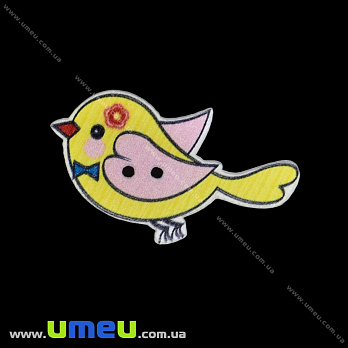 Декоративный пришивной элемент Птичка, 40х24 мм, Желтый (DIF-033505)