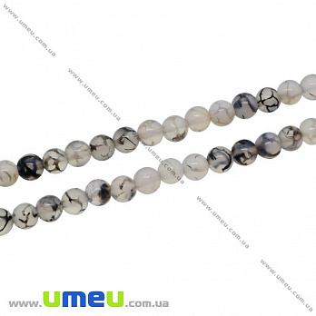 [Архів] Намистина натуральний камінь Агат Вени дракона сірий, 6 мм, Кругла (BUS-031553)
