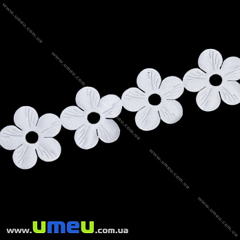 Тесьма тисненая Цветы, 20 мм, Белая, 1 м (LEN-014532)