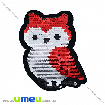 Термоаплікація двостороння Сова, 11х8 см, Серебристо-червона (APL-033579)