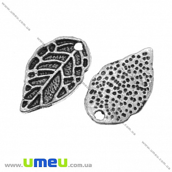 [Архів] Підвіска металева Листочок, Античне срібло, 17х10 мм (POD-001845)