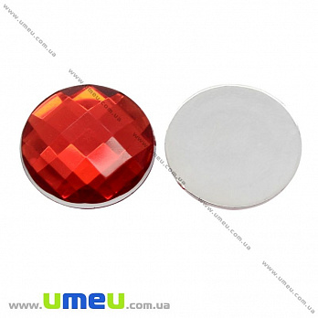 Кабошон пластиковий, Круглий гранований, 14 мм, Червоний (KAB-009546)
