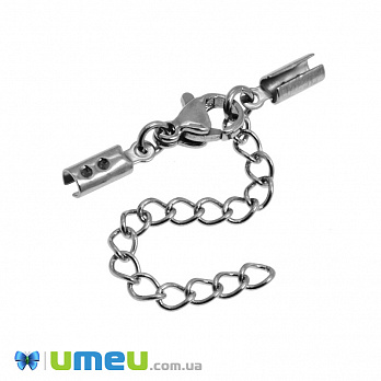 Замок-карабін з нерж. сталі з затискачами і подовжувачем, 3 см, Темне срібло (STL-049024)