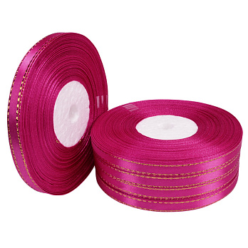 Атласна стрічка з люрексом, 6 мм, Рожева яскрава (LEN-052858)