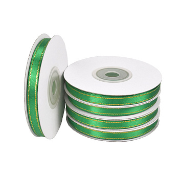 Атласна стрічка з люрексом, 6 мм, Зелена з золотом (LEN-061071)