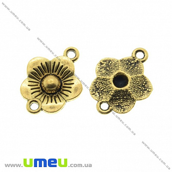 Коннектор металлический Цветок, 21х16 мм, Античное золото, 1 шт (KON-020260)