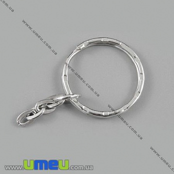 Кольцо для ключей с цепью, Темное серебро, 25 мм, 45 мм, 1 шт (OSN-002690)