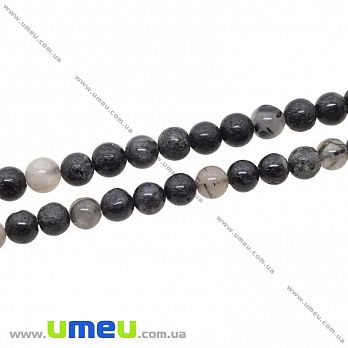 [Архів] Намистина натуральний камінь Агат чорний з кварцом, 7 мм, Кругла (BUS-035332)